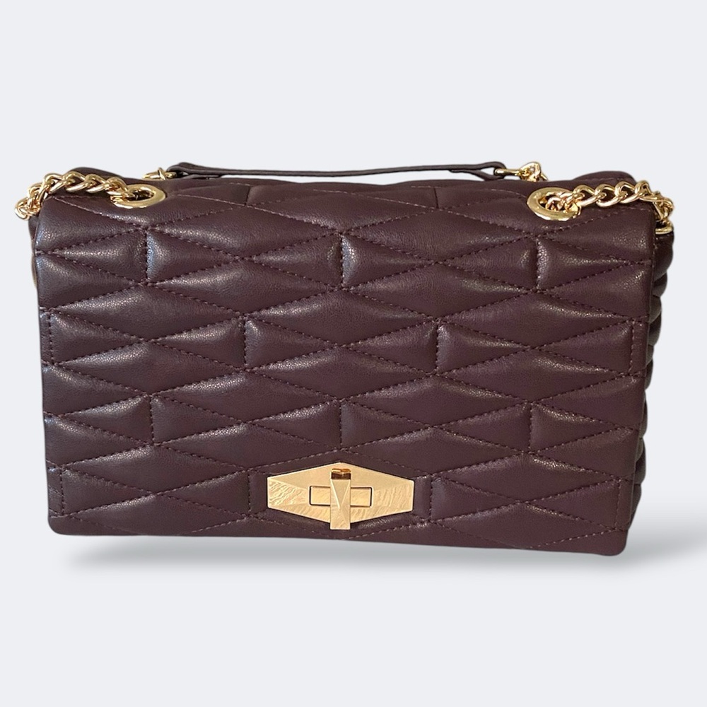 INC Dark Purple Plum Quilted Leather Shoulder Crossbody Bag